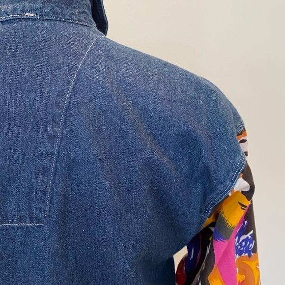 Absolutely No! Jeans Womens Vintage Denim Shirt w Bright Pattern Sleeves /Size S - Picture 6 of 9